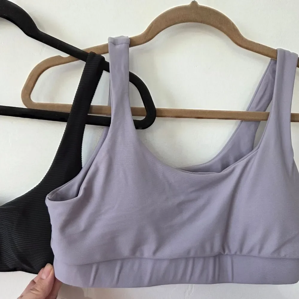 Set Of 2 Bikini Tops Swim Top Black Ribbed Lavender Purple Volleyball Beach M